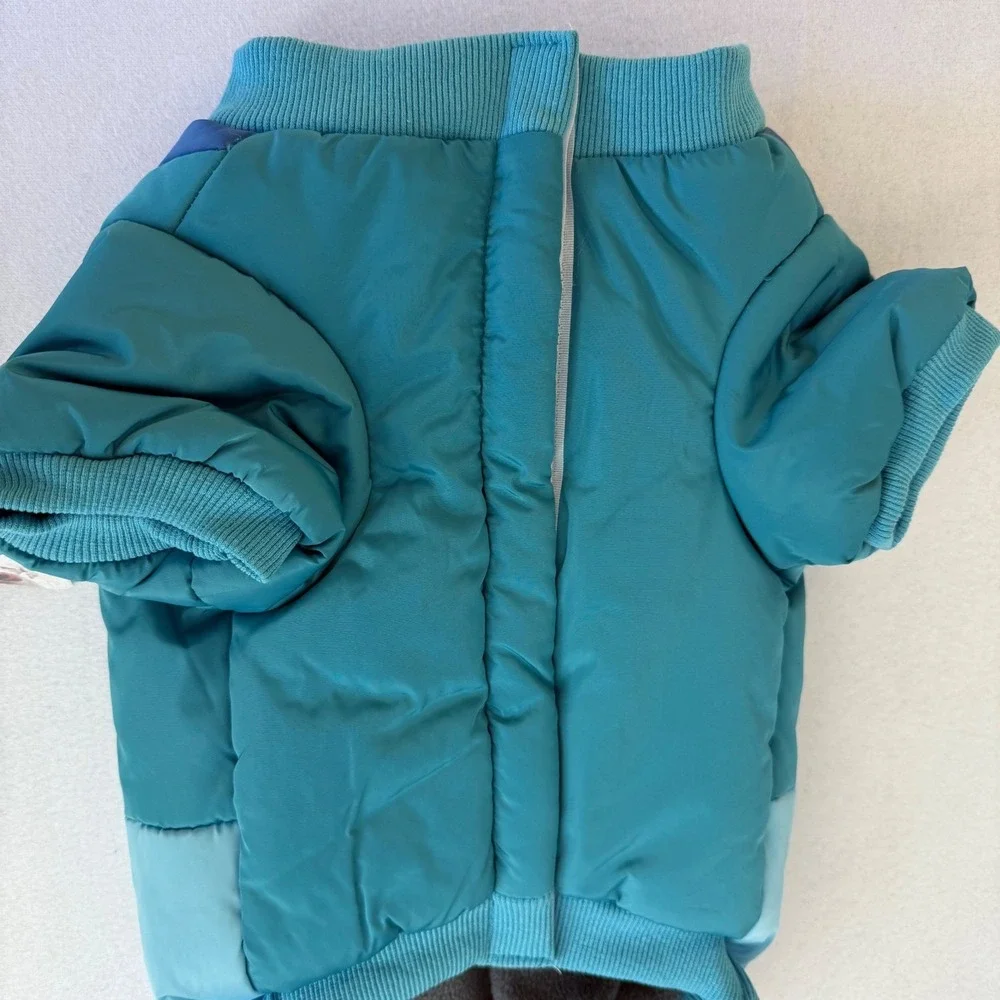 Posh Paws Blue Teal Snowflake Dog Puffer Jacket Fleece Lined Coat Large‎ NWT